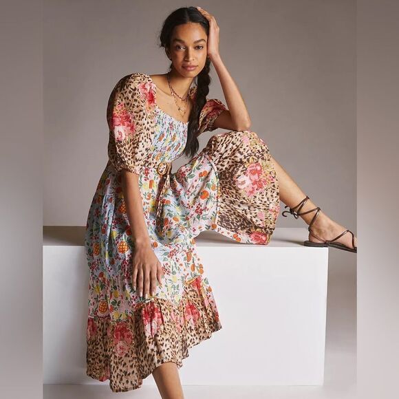 Anthropologie Place Nationale Floral Linen Midi Dress NWT - Picture 2 of 14